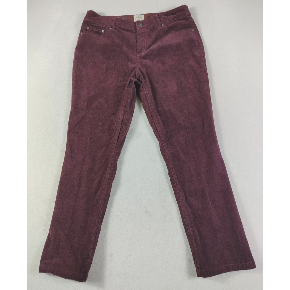 St Johns Bay Pants Womens 12P Red Corduroy Straight Leg Chino Stretch Casual